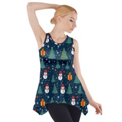 Snow Snowman Tree Christmas Tree Side Drop Tank Tunic by Ravend