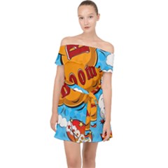 Comical Words Animals Comic Omics Crazy Graffiti Off Shoulder Chiffon Dress by Bedest