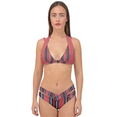 Rosa Grau Streifen Double Strap Halter Bikini Set by 2607694c