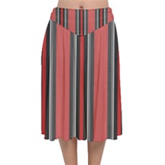 Rosa Grau Streifen Velvet Flared Midi Skirt by 2607694c