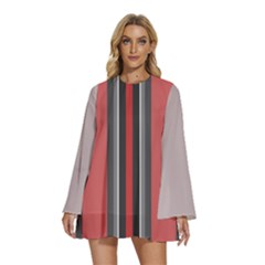 Rosa Grau Streifen Round Neck Long Sleeve Bohemian Style Chiffon Mini Dress by 2607694c