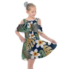 Seamless Pattern With Tropical Strelitzia Flowers Leaves Exotic Background Kids  Shoulder Cutout Chiffon Dress by Ket1n9