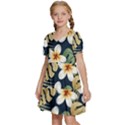 Seamless Pattern With Tropical Strelitzia Flowers Leaves Exotic Background Kids  Short Sleeve Tiered Mini Dress View2