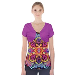 Pink Florales Muster Short Sleeve Front Detail Top by 2607694c