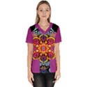 pink florales muster Women s V-Neck Scrub Top View1