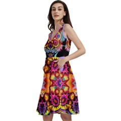 Pink Florales Muster Sleeveless V-neck Skater Dress With Pockets by 2607694c