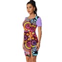 pink florales muster Fitted Knot Split End Bodycon Dress View2