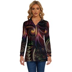 Fractal  Long Sleeve Drawstring Hooded Top by 2607694c