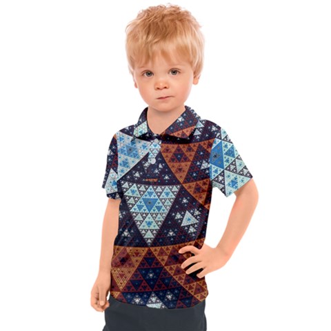 Fractal Triangle Geometric Abstract Pattern Kids  Polo T-shirt by Cemarart