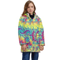 Fractal Spiral Abstract Background Vortex Yellow Kids  Hooded Longline Puffer Jacket by Ket1n9