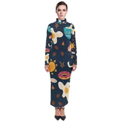 Seamless-pattern-with-breakfast-symbols-morning-coffee Turtleneck Maxi Dress by Ket1n9