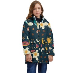 Seamless-pattern-with-breakfast-symbols-morning-coffee Kids  Hooded Longline Puffer Jacket by Ket1n9