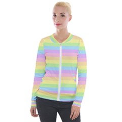 Cute Pastel Rainbow Stripes Velvet Zip Up Jacket by Ket1n9