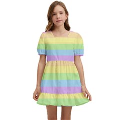 Cute Pastel Rainbow Stripes Kids  Short Sleeve Dolly Dress by Ket1n9