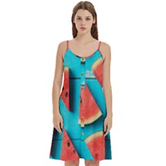 Watermelon Blue Background Women s Spaghetti Strap Pullover Cami Dress by Azkajaya