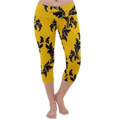 Yellow Regal Filagree Pattern Capri Yoga Leggings by Azkajaya