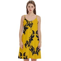 Yellow Regal Filagree Pattern Women s Spaghetti Strap Pullover Cami Dress by Azkajaya