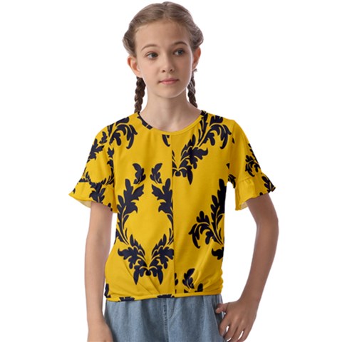 Yellow Regal Filagree Pattern Kids  Cuff Sleeve Scrunch Bottom T-shirt by Azkajaya