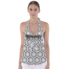 Halftone Tech Hexagons Seamless Pattern Tie Back Tankini Top by Ket1n9