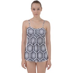 Halftone Tech Hexagons Seamless Pattern Babydoll Tankini Top by Ket1n9