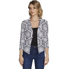 Halftone Tech Hexagons Seamless Pattern Women s Casual 3/4 Sleeve Spring Jacket by Ket1n9