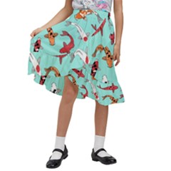 Pattern With Koi Fishes Kids  Ruffle Flared Wrap Midi Skirt by Ket1n9