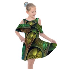 Psytrance Abstract Colored Pattern Feather Kids  Shoulder Cutout Chiffon Dress by Ket1n9