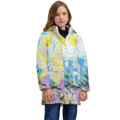 Watercolour Watercolor Paint Ink Kids  Hooded Longline Puffer Jacket by Ket1n9