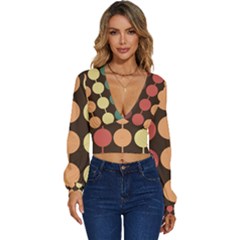 Pattern Circle Retro Design Long Sleeve Deep-v Velour Top by Loisa77