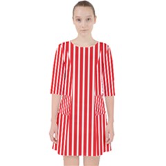 Strip Red White Pattern Quarter Sleeve Pocket Dress by Loisa77