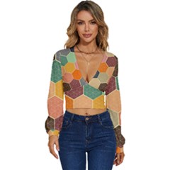 Hexagonal Pattern Vector Long Sleeve Deep-v Velour Top by Loisa77