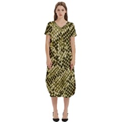 Yellow Snake Skin Pattern T-shirt Midi Dress With Pockets by Ket1n9