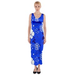 Blooming Seamless Pattern Blue Colors Fitted Maxi Dress by Ket1n9