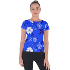 Blooming Seamless Pattern Blue Colors Short Sleeve Sports Top  by Ket1n9