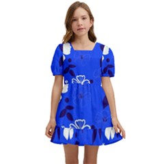 Blooming Seamless Pattern Blue Colors Kids  Short Sleeve Dolly Dress by Ket1n9