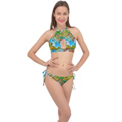 World Map Cross Front Halter Bikini Set by Ket1n9