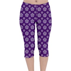 White Pentacle And Purple Pattern Velvet Capri Leggings  by cheekywitch