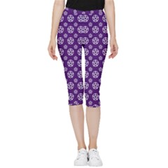 White Pentacle And Purple Pattern Inside Out Lightweight Velour Capri Leggings  by cheekywitch