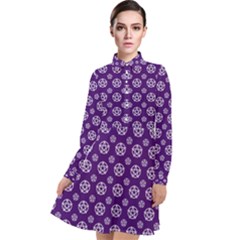 White Pentacle And Purple Pattern Long Sleeve Chiffon Shirt Dress by cheekywitch