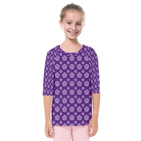 White Pentacle And Purple Pattern Kids  Quarter Sleeve Raglan T-shirt by cheekywitch