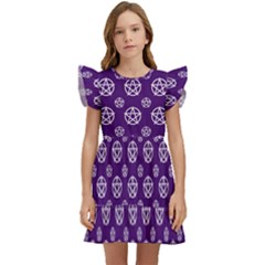 White Pentacle And Purple Pattern Kids  Winged Sleeve Dress by cheekywitch