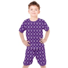 White Pentacle And Purple Pattern Kids  T-shirt And Shorts Set by cheekywitch