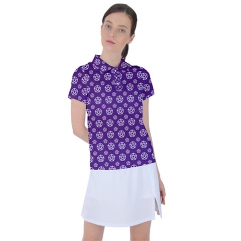 White Pentacle And Purple Pattern Women s Polo T-shirt by cheekywitch