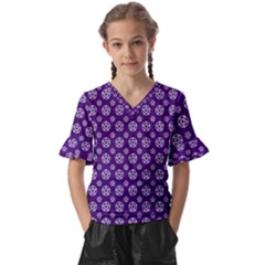 White Pentacle And Purple Pattern Kids  V-neck Horn Sleeve Blouse by cheekywitch