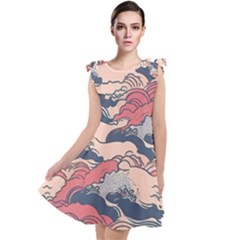 Waves Ocean Sea Water Pattern Rough Seas Digital Art Nature Nautical Tie Up Tunic Dress by Bedest