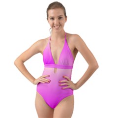 Gradient Pink - Pastel Yellow Pink Rosa Halter Cut-out One Piece Swimsuit by 2607694c