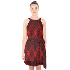 Pattern Red Black, Halter Collar Waist Tie Chiffon Dress by 2607694c