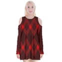 pattern red black, Velvet Long Sleeve Shoulder Cutout Dress View1