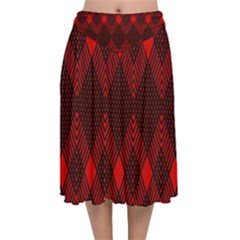 Pattern Red Black, Velvet Flared Midi Skirt by 2607694c