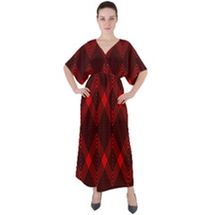 Pattern Red Black, V-neck Boho Style Maxi Dress by 2607694c